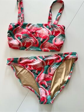 Old Navy Pink & Green Flamingo Print Two-Piece Bikini